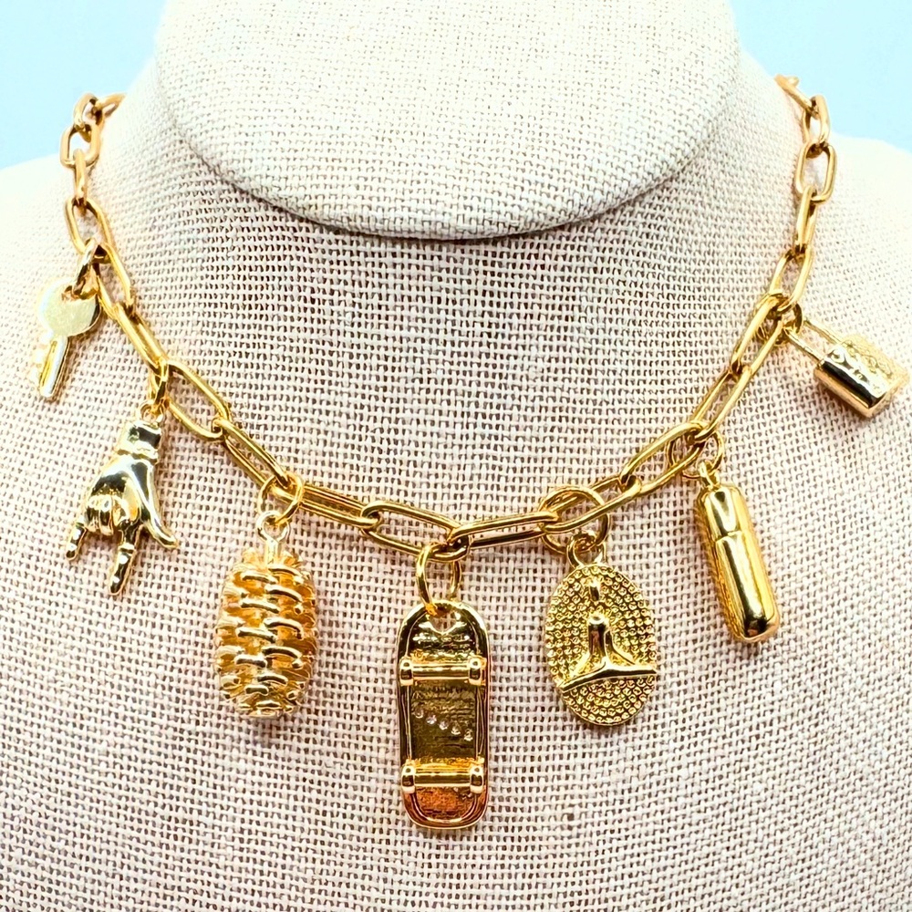 Skater Chic Gold Charm Necklace